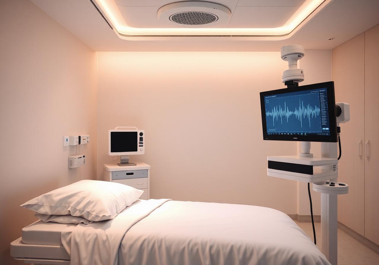 Modern sleep medicine lab with polysomnography monitor